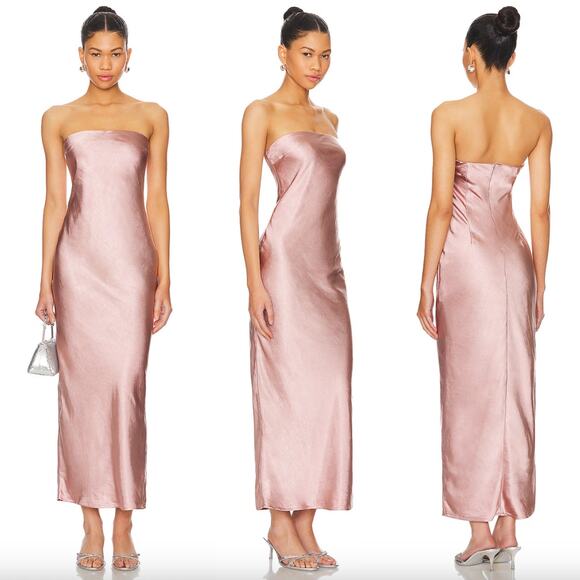 MORE TO COME | NWT Emma Strapless Maxi Dress in Blush Satin L - Picture 1 of 13